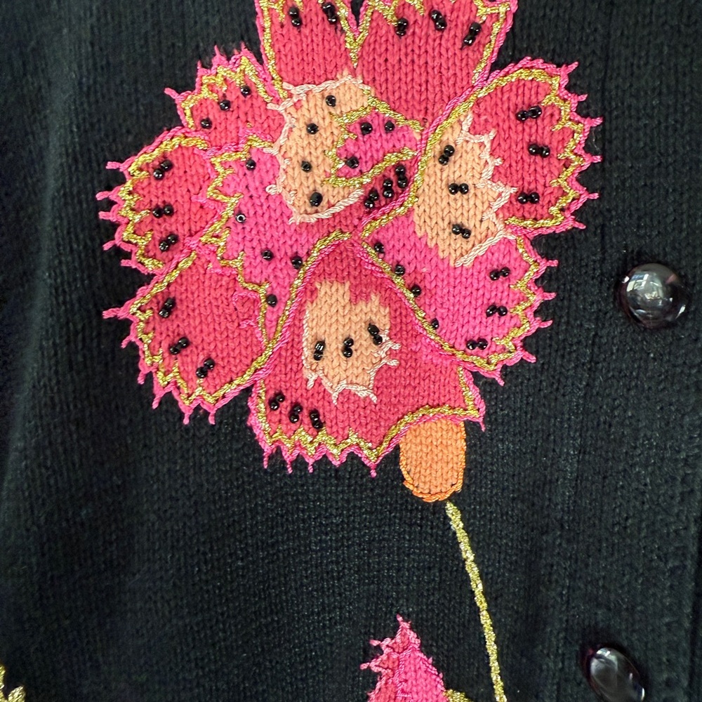 Storybook Knits Floral Embroidered Black Autumn Cardigan Medium NWT - Picture 5 of 7